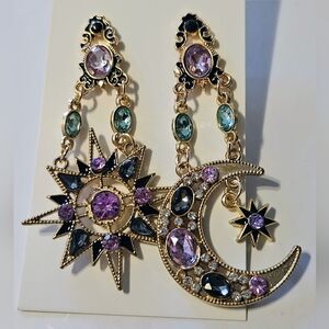 Elegant Gold and Purple Celestial Earrings